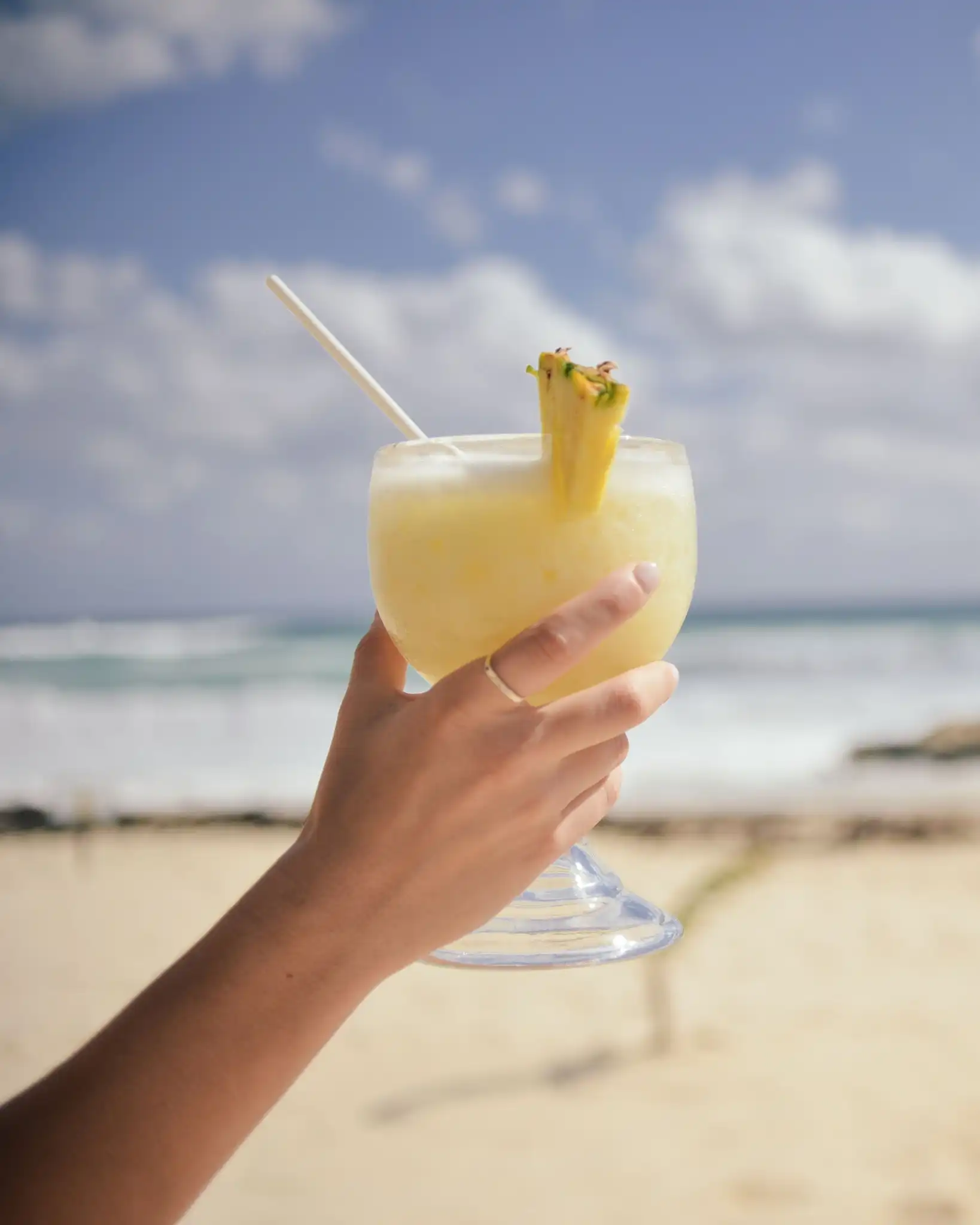 We're going full blown tropics with this easy drink recipe that will zoom you into vacation mode - even if you're just sitting on your couch at home!

Pineapple Punch 🍍 🤛 

1 1⁄2 ounces pineapple juice
1 ounce vodka - We're a Kettle One crew!
1 ounce orange liqueur like Cointreau liqueur
1⁄2 ounce freshly squeezed lime juice
turbinado sugar, for the rim (optional)
fresh pineapple wedges
maraschino cherry (if you want to get real fancy!) 

Chill a margarita glass in the freezer. Fill a cocktail shaker with ice. Add the pineapple juice, vodka, orange liqueur, and lime juice. Cover and shake vigorously, until combined and chilled, about 30 seconds. 

Scatter some turbinado sugar onto a small plate, wet the rim of the glass and dip into sugar. Strain the drink into the chilled glass over fresh ice. Skewer the pineapple and cherry and drop into the cocktail. Cheers. 🥂 

#DrinkingDresses #HappyHour #CocktailHour #CocktailRecipe